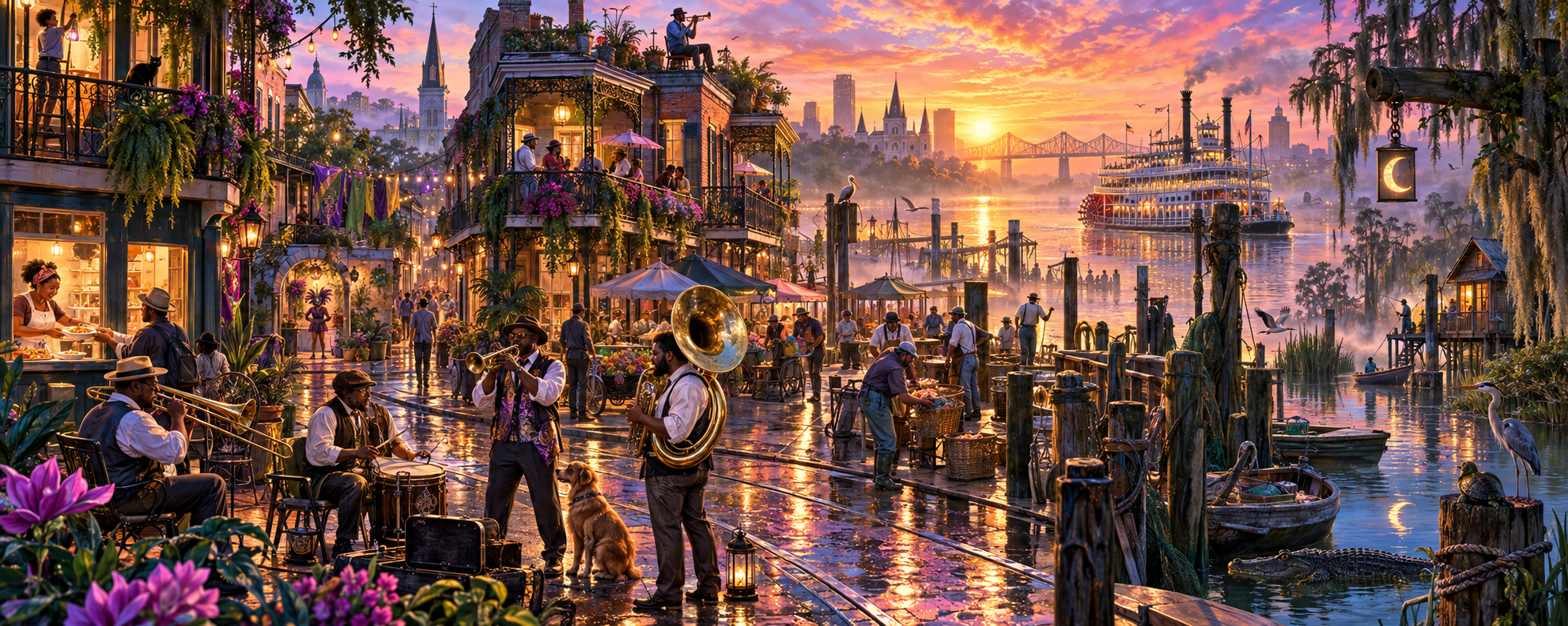 Electric Parish at Golden Dawn, a richly colored Louisiana scene