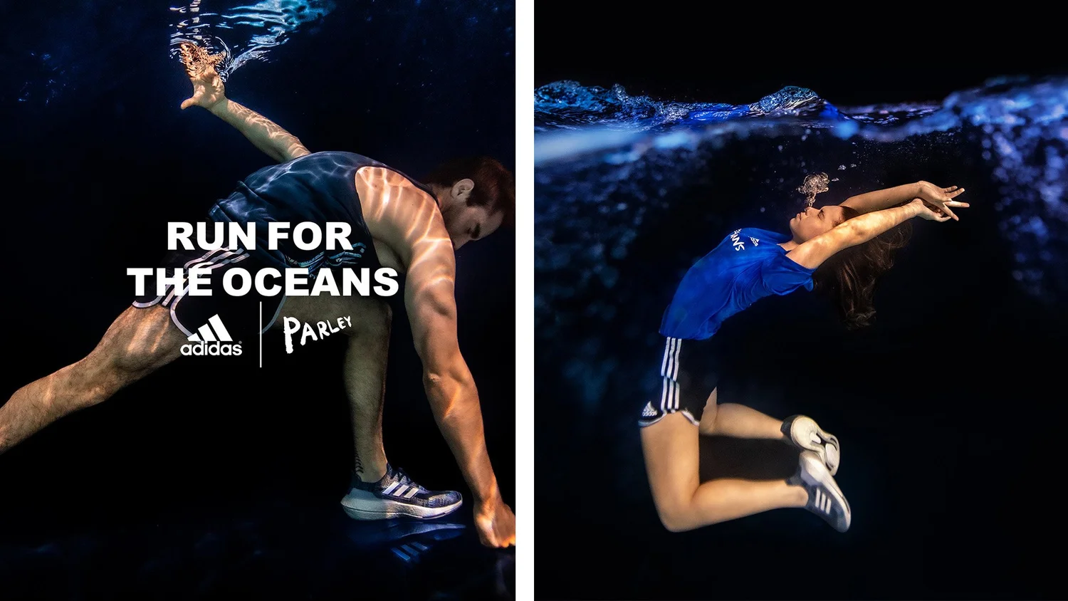 Retoque comercial editorial — detalle subacuático, campaña Adidas x Parley, Jossilab