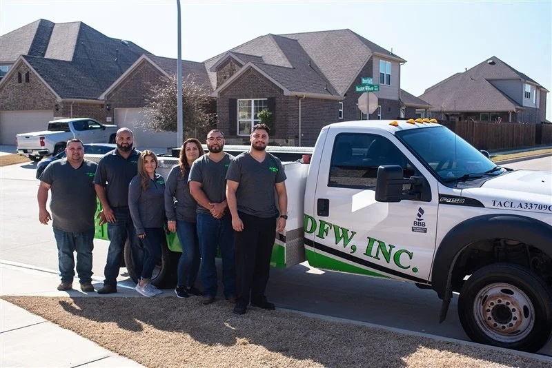 The Fix My Air DFW team with the company truck in a Fort Worth neighborhood