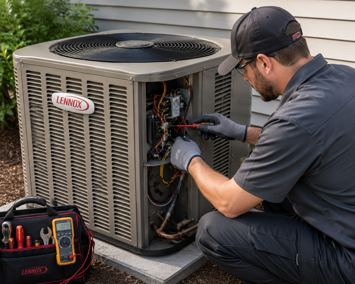 Fix My Air DFW servicing a Lennox system in Fort Worth