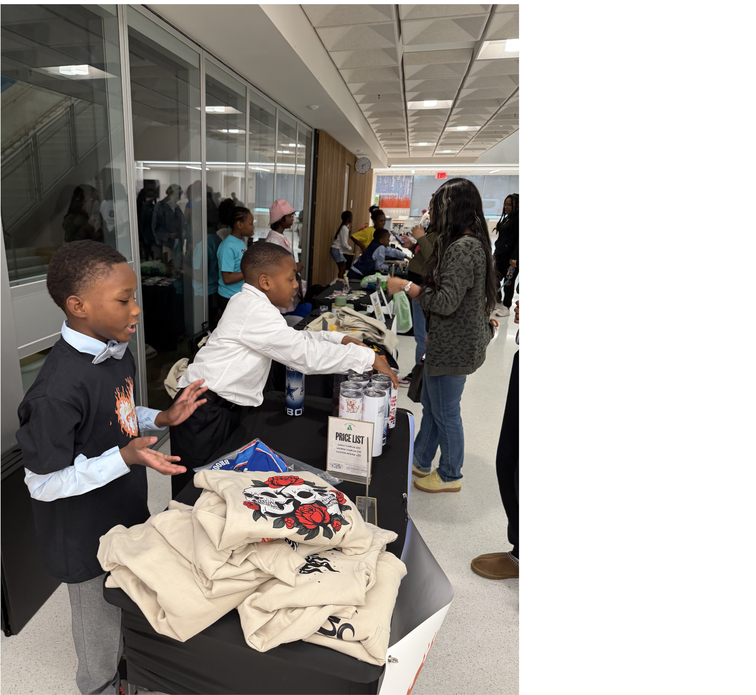 Students learning money skills and pricing products