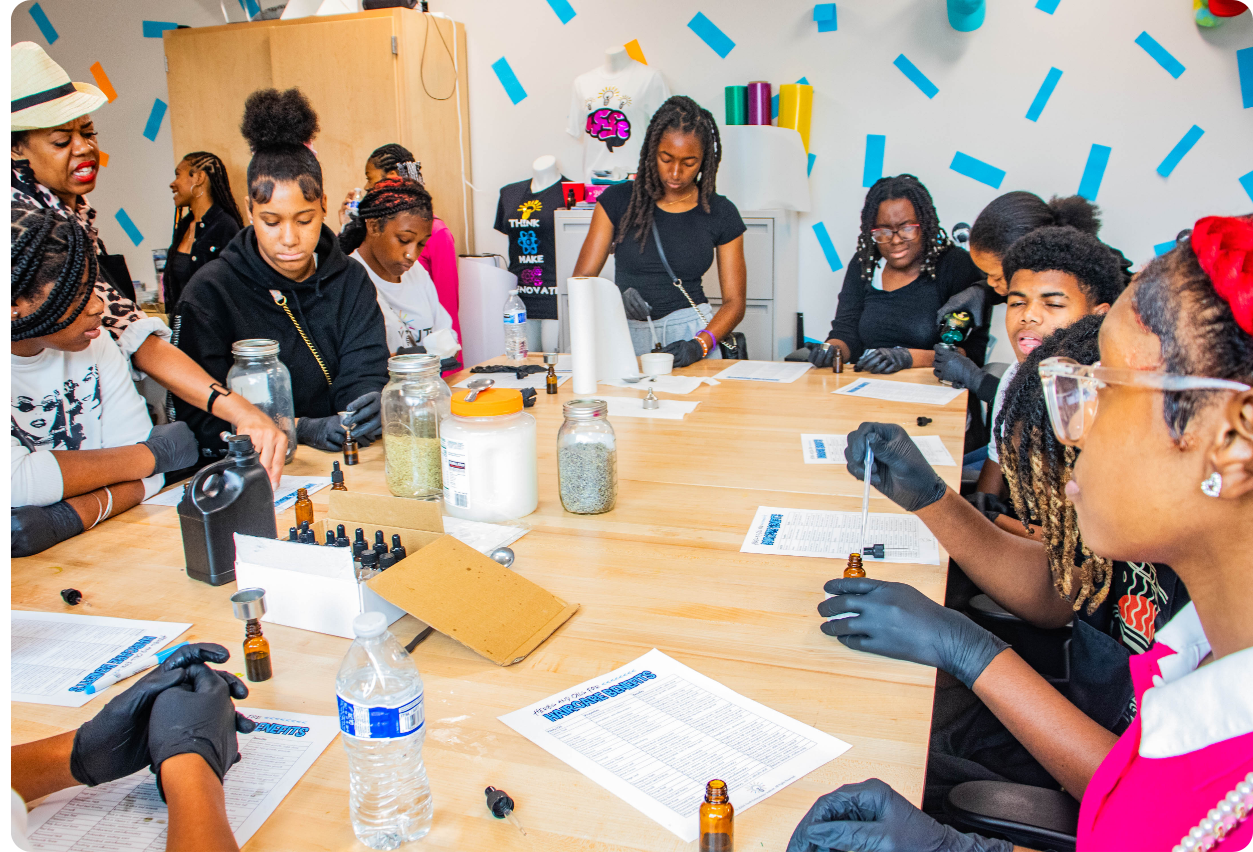 Students selling beauty products at a pop-up