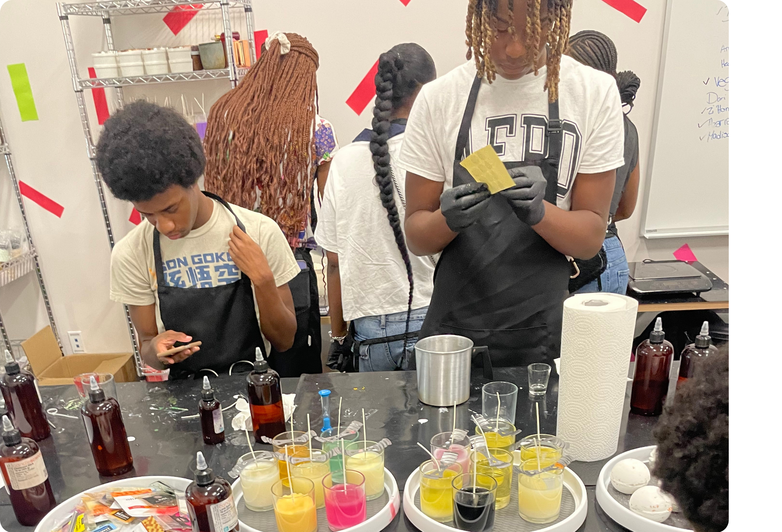 Students learning cosmetic chemistry
