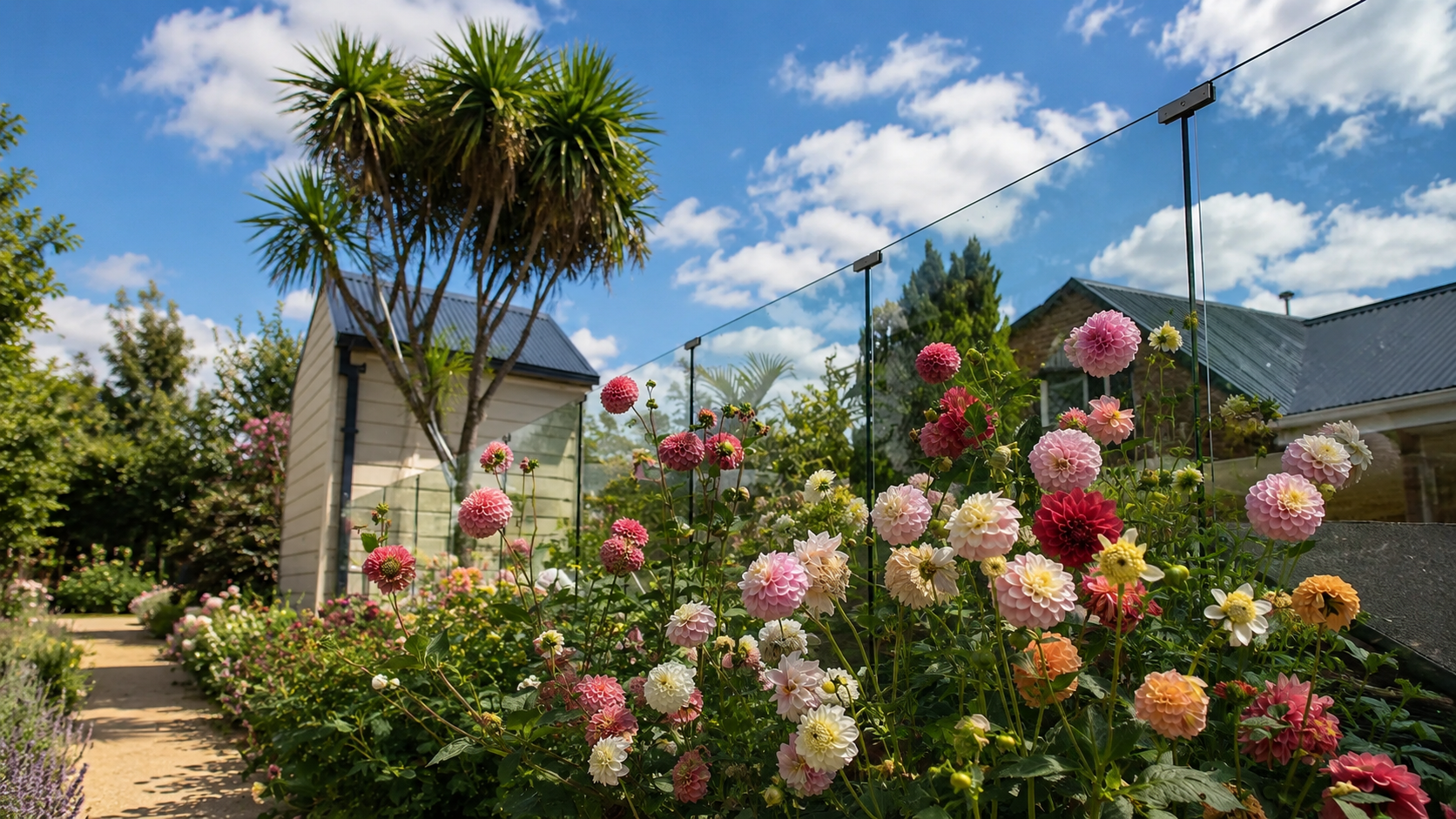 Dahlias in bloom in the backyard garden at Field of Grace