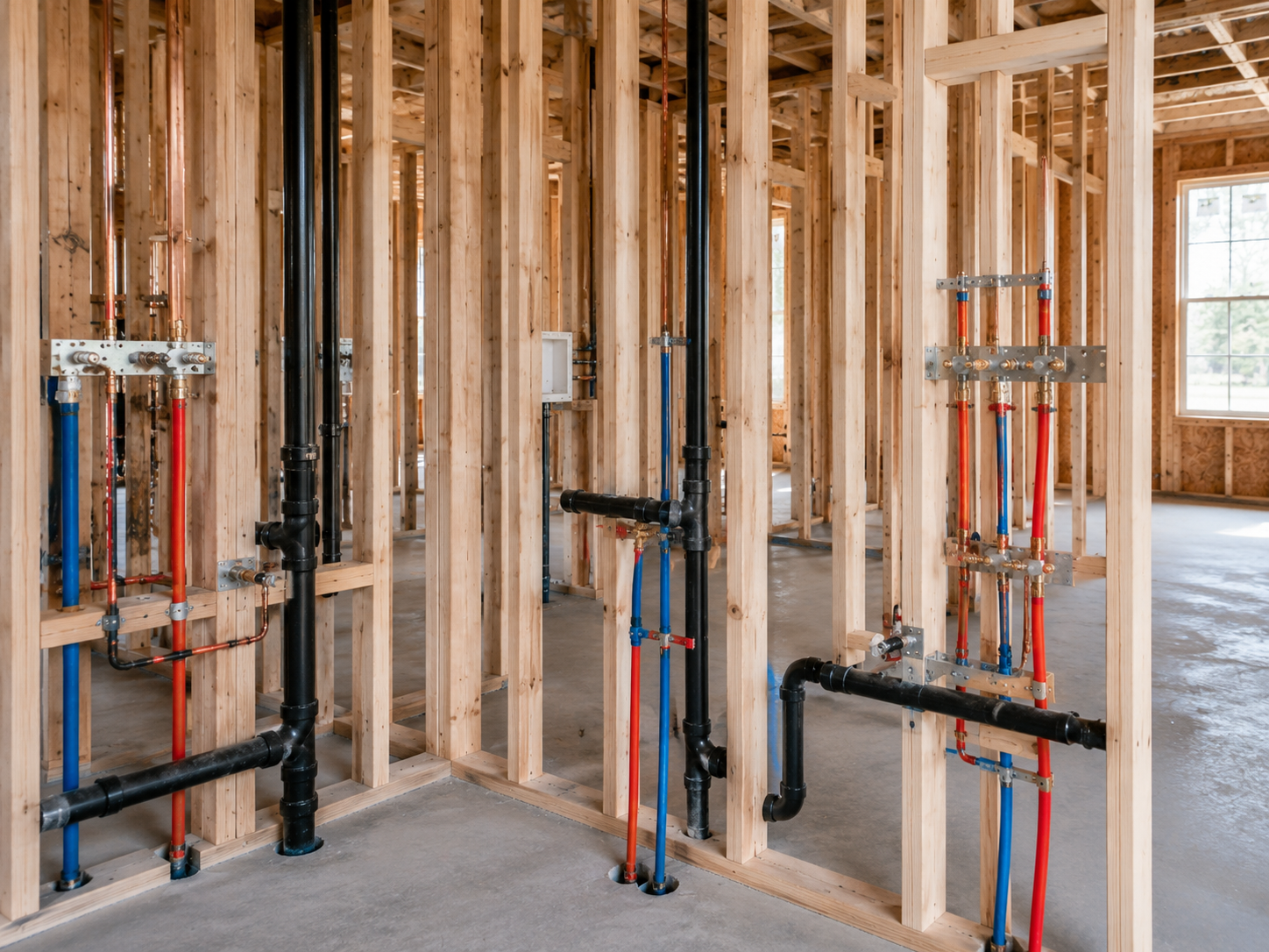 Seal Plumbing whole-home rough-in plumbing in a custom build