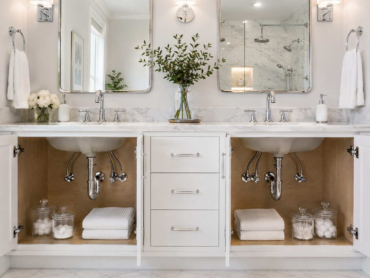 Seal Plumbing double vanity supply and drainage installation