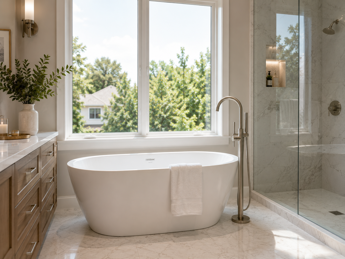 Seal Plumbing freestanding tub with floor-mounted filler