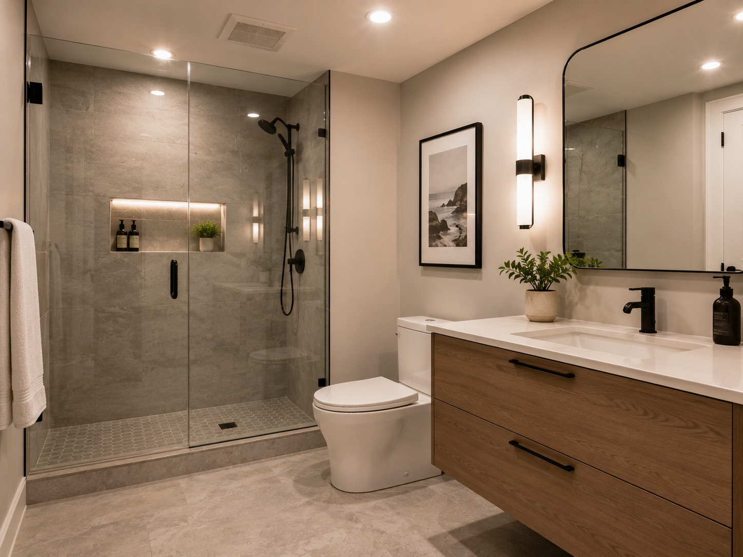 Seal Plumbing finished modern basement bathroom