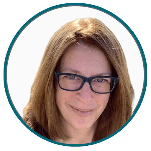 Headshot of Laura Baumgartner, PHD, Instructional Designer at Codon Learning, with a white background and torquise outline