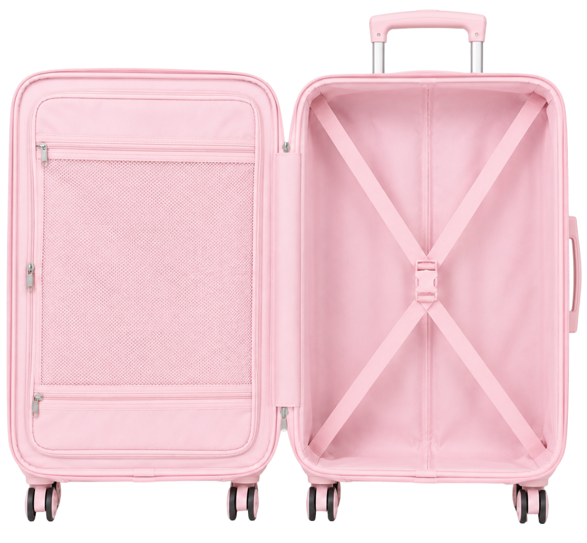 Open pink luggage