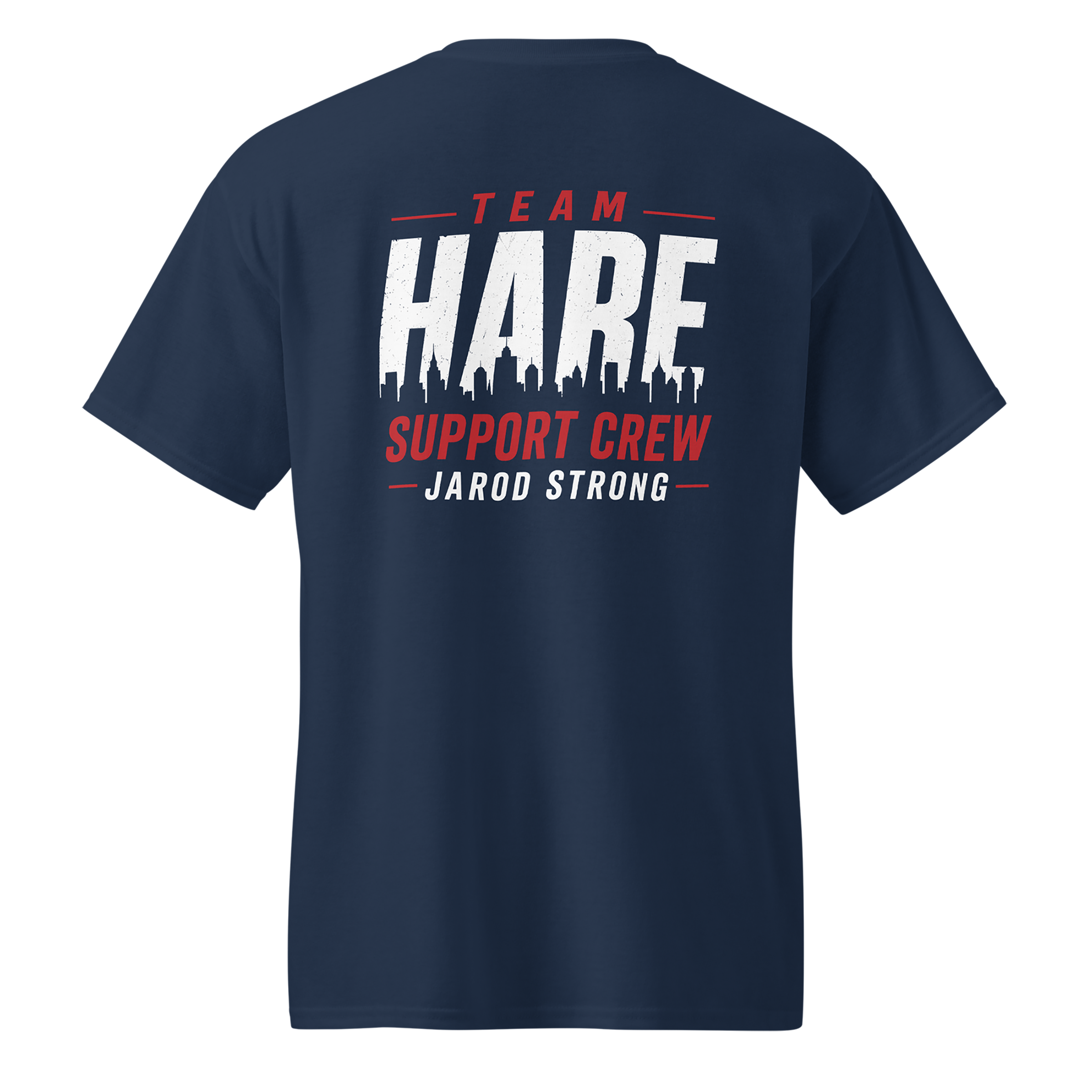 Back of the Hare Strong Support Crew shirt