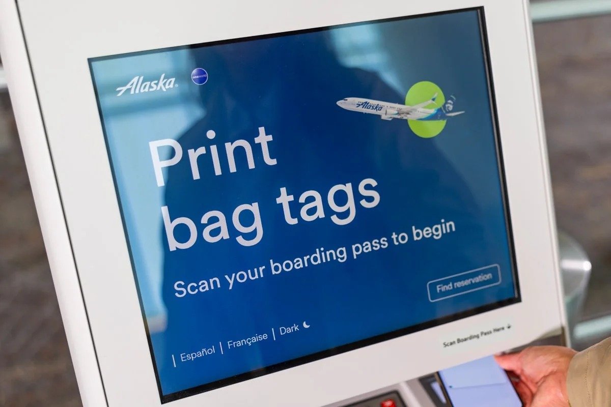 Alaska Airlines check-in kiosk after redesign, 2021