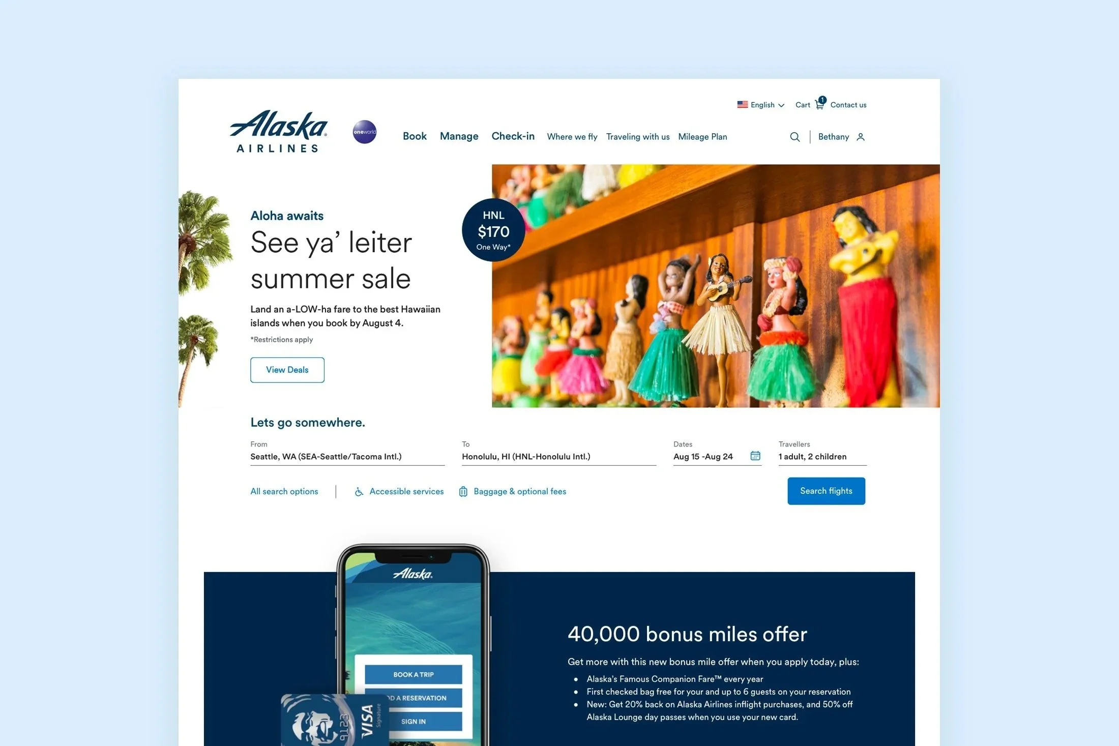 Alaska Airlines homepage after redesign