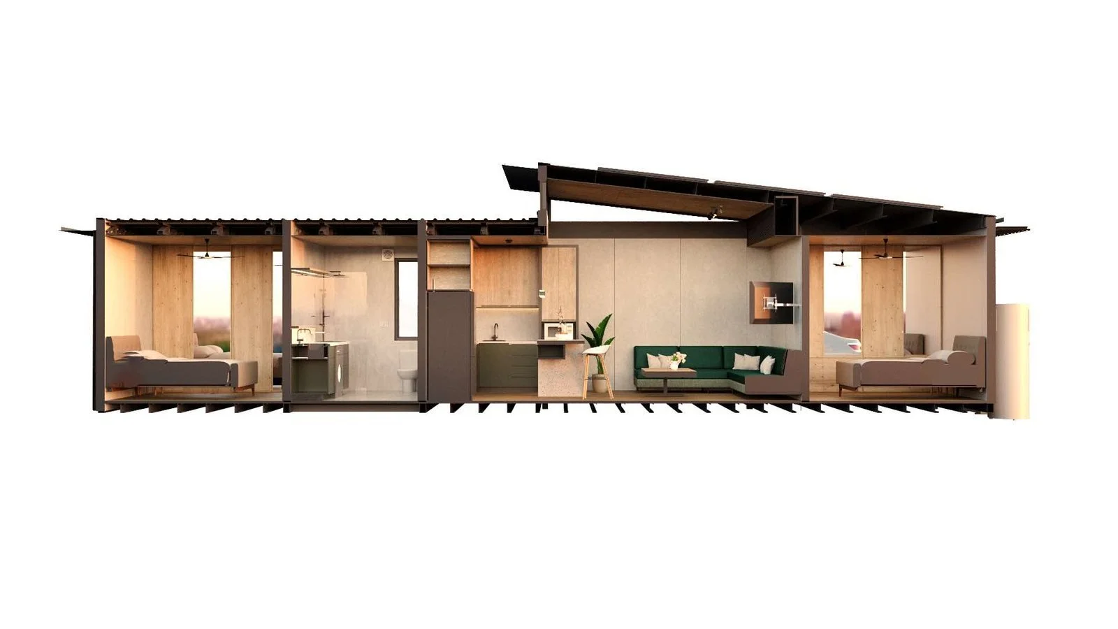 Section cutaway of a Freedom home showing the rooms from end to end.