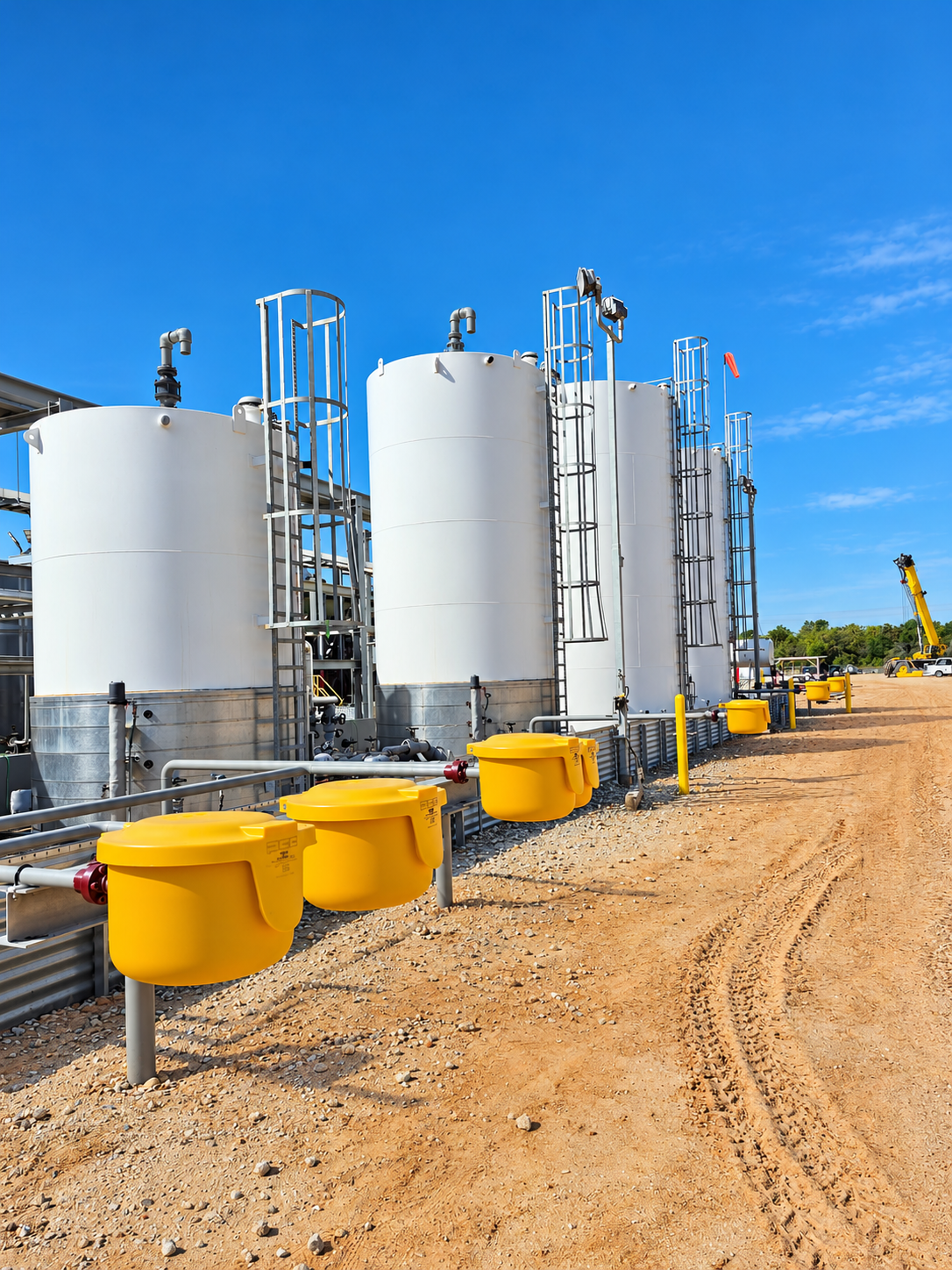 Industrial storage tanks and terminal piping