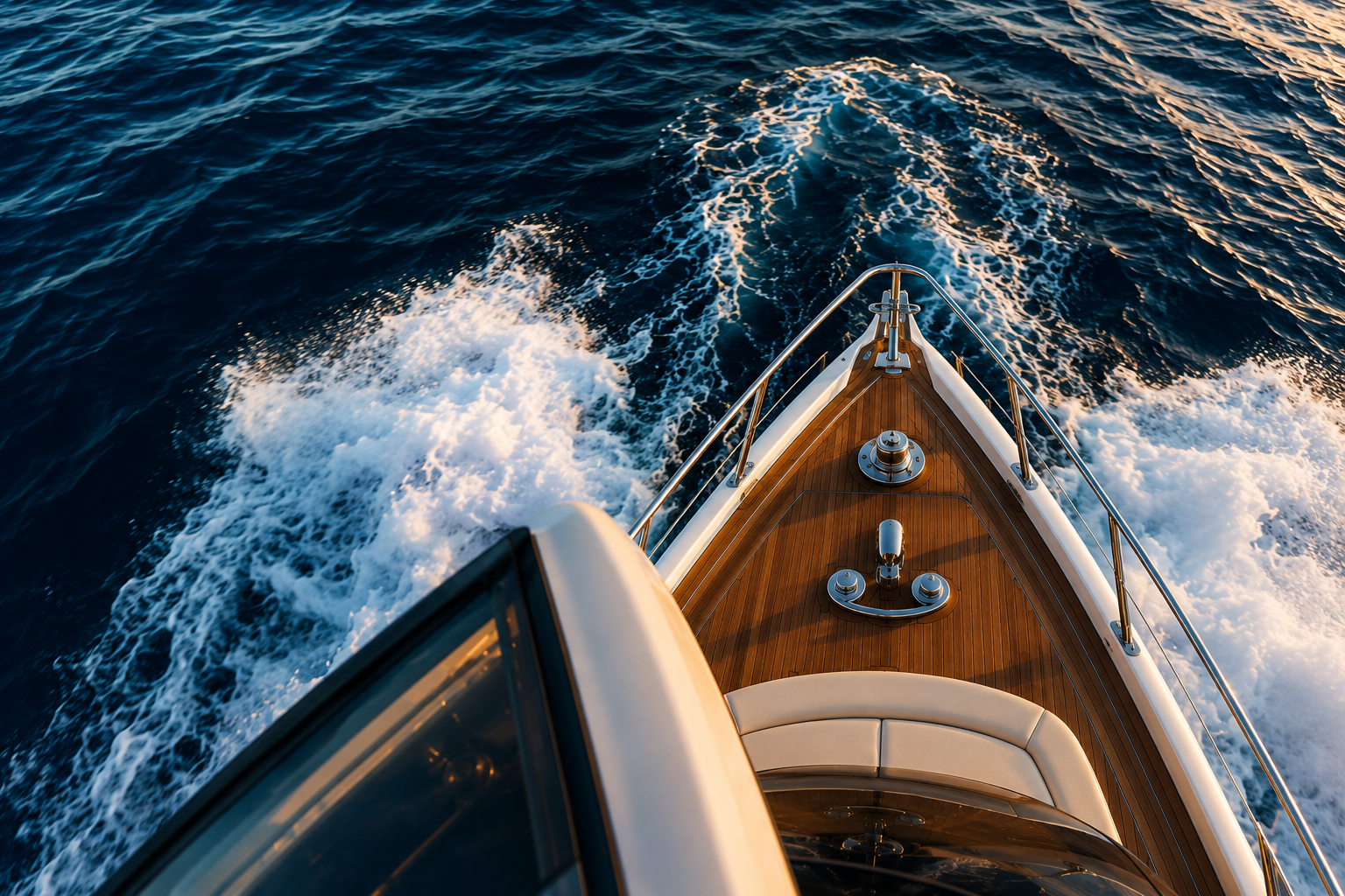 Luxury yacht moving across open water