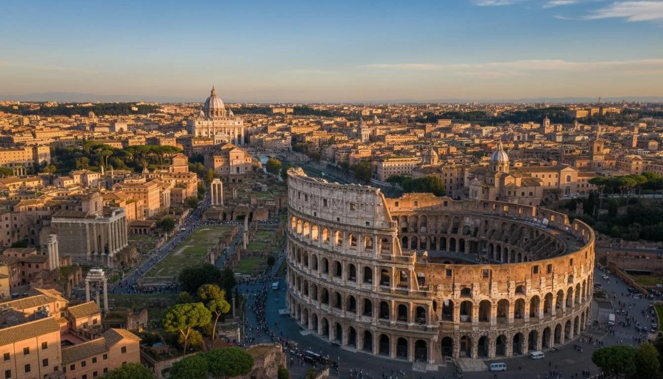 Historic Italian cityscape at sunset