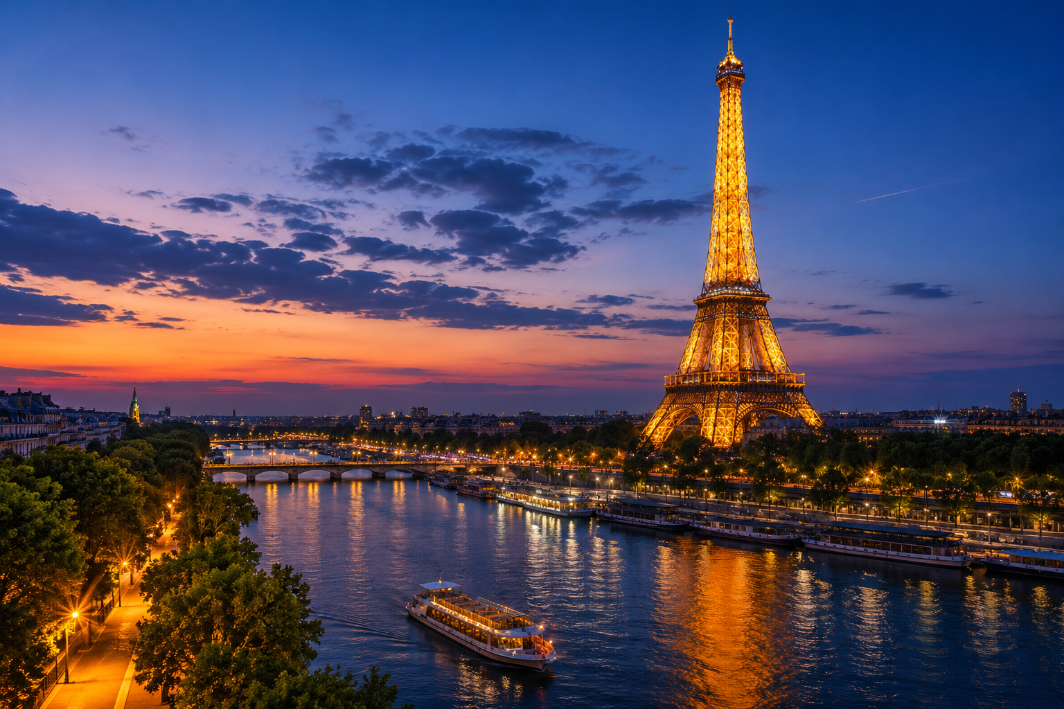 Eiffel Tower in Paris at dusk