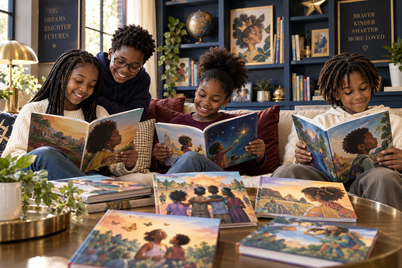 Children enjoying culturally uplifting books published by Star Pupil Publishing