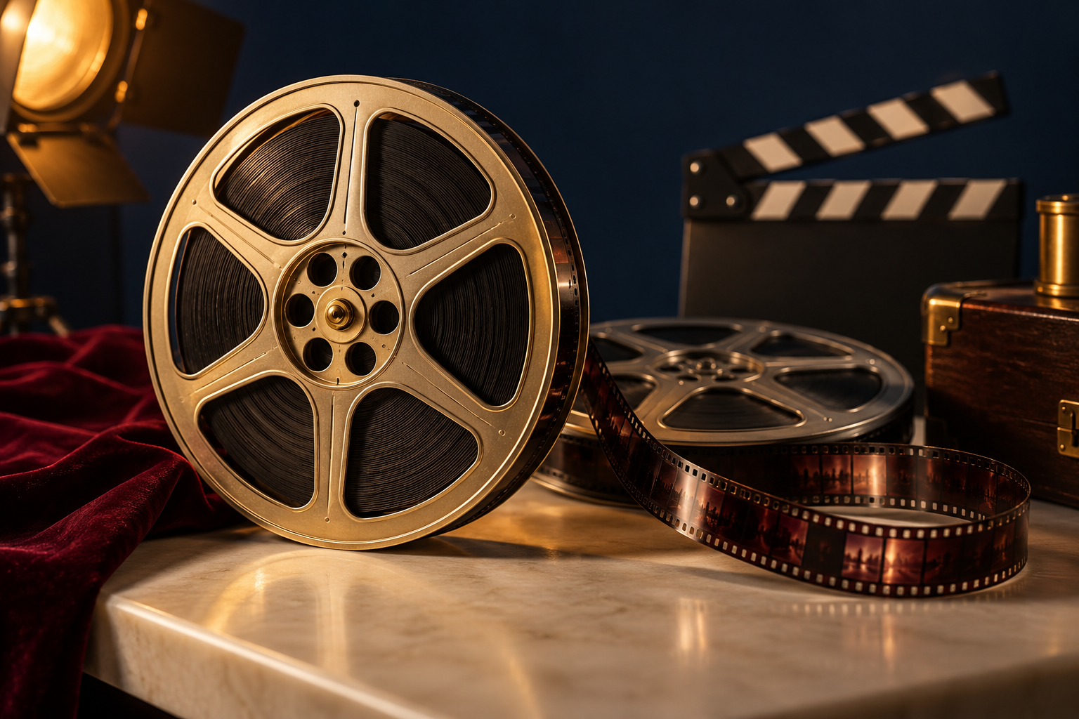 Elegant motion-picture film reels representing Star Pupil Films