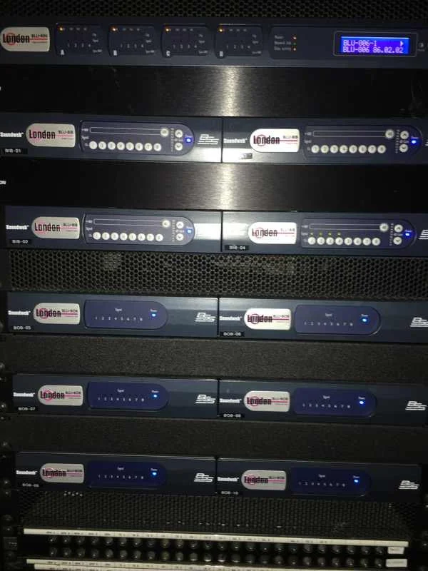 Rack of audio processors installed by Smartkinect