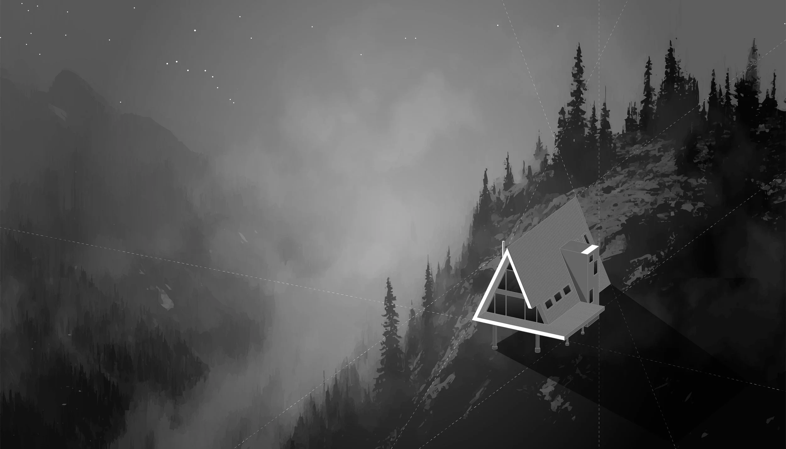 Attic Dwellings A-Frame Architectural Illustration