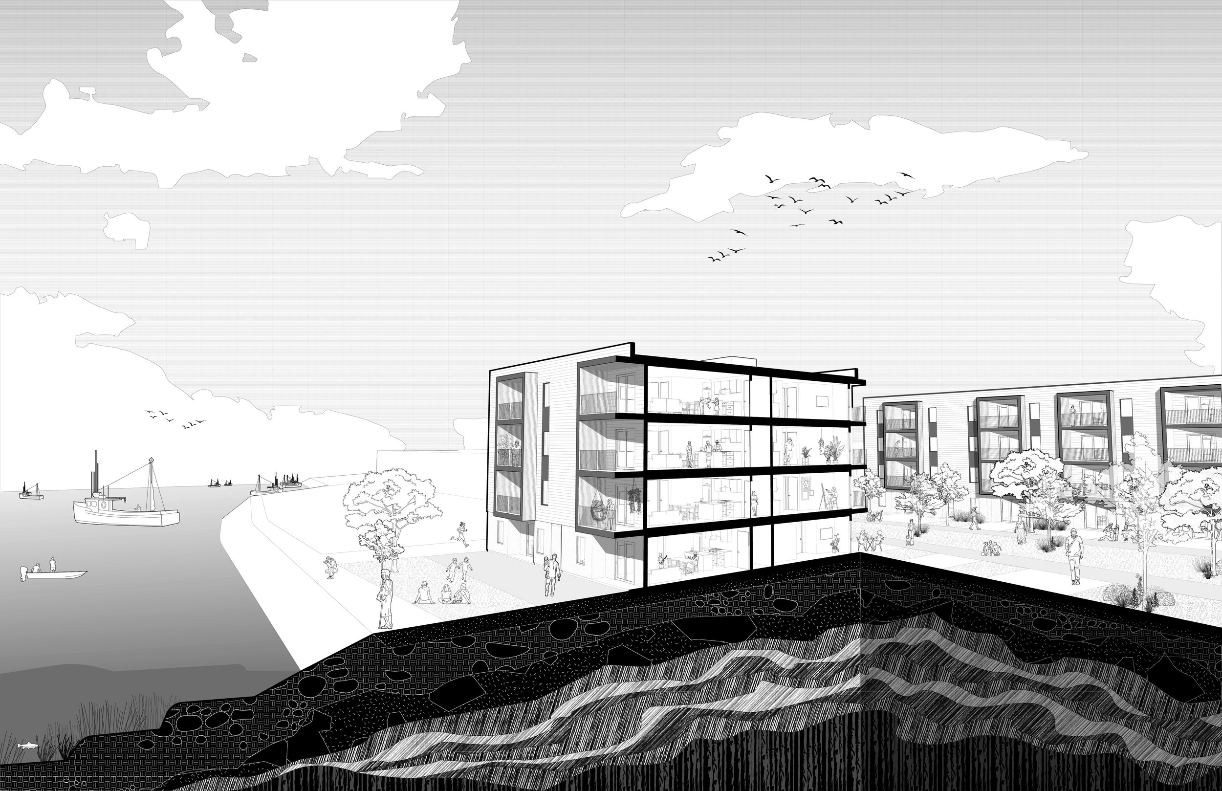 Water Street Development Perspective Section Drawing