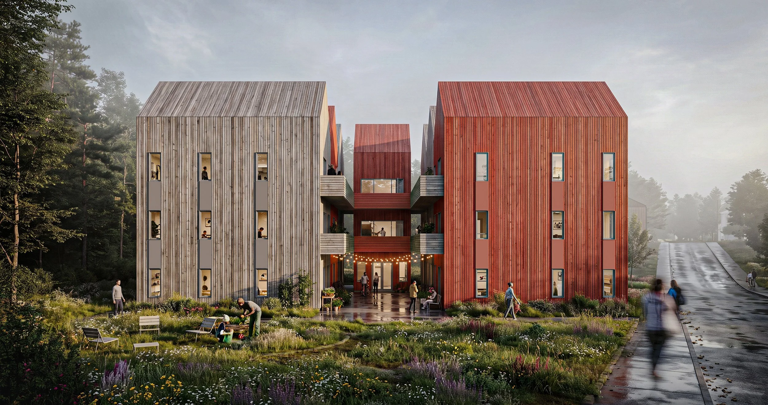 Fieldwork Multi-Unit Residential Facade and Red Volume Accent