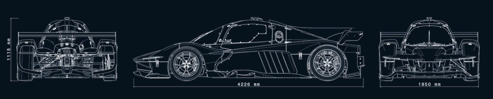 NXT MK1 EVO front, side and rear dimensional drawings