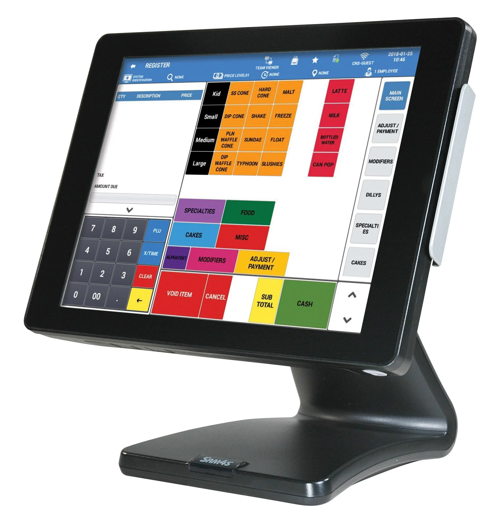 SAM4POS touchscreen register system on a checkout counter