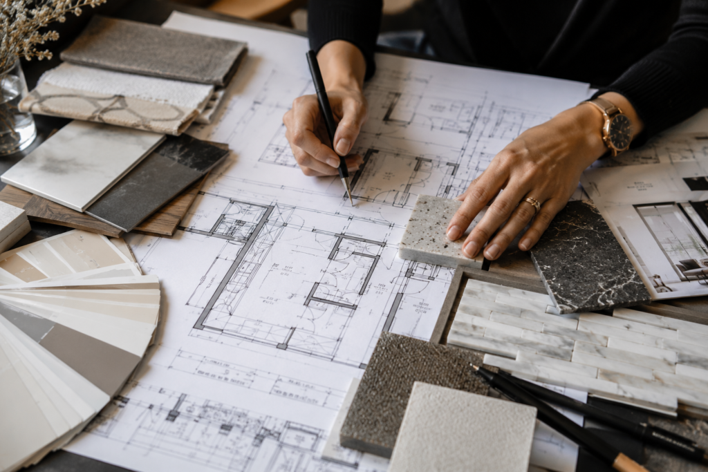 Design/Build – blueprints and material samples