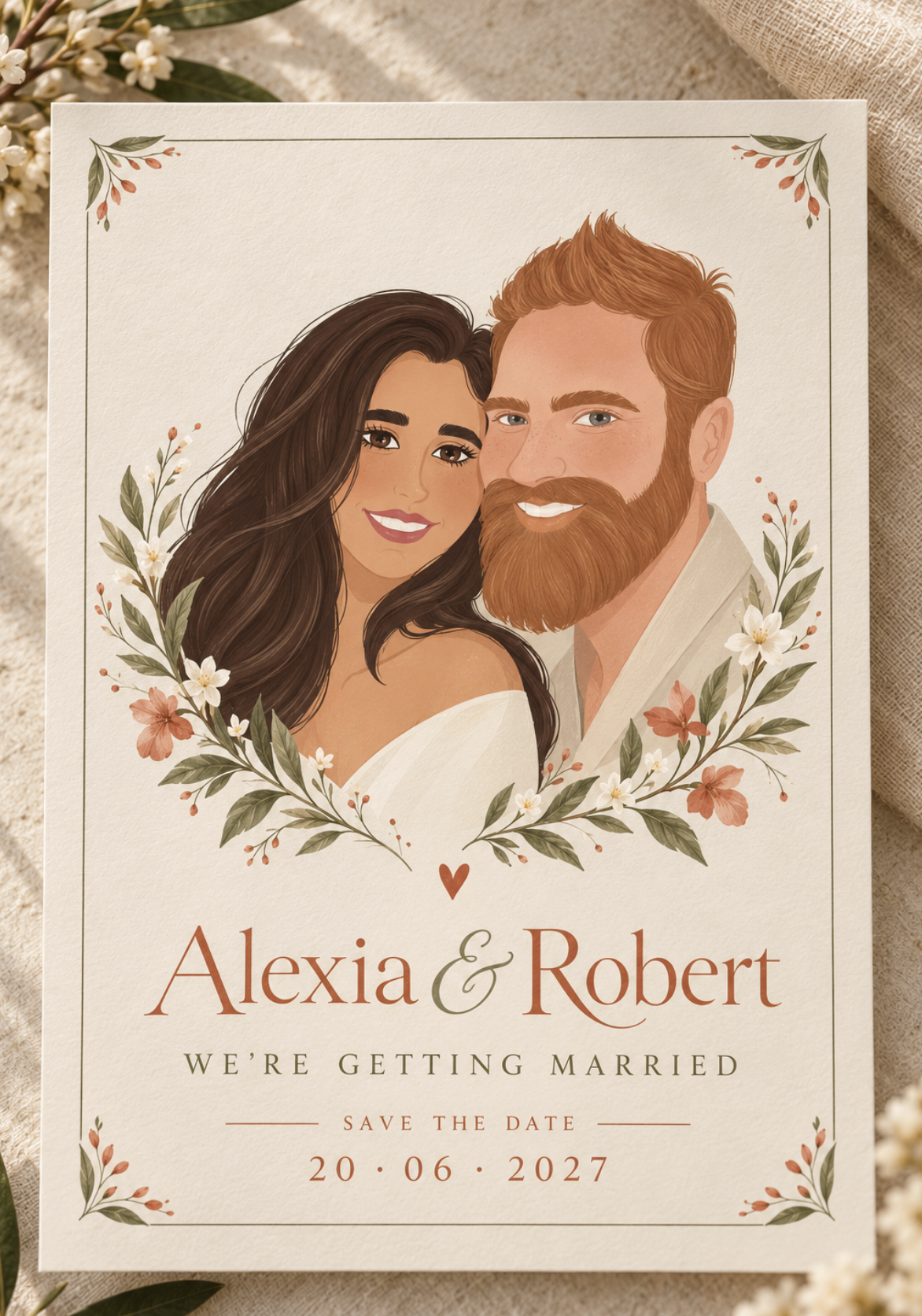 Illustrated wedding invitation and stationery design