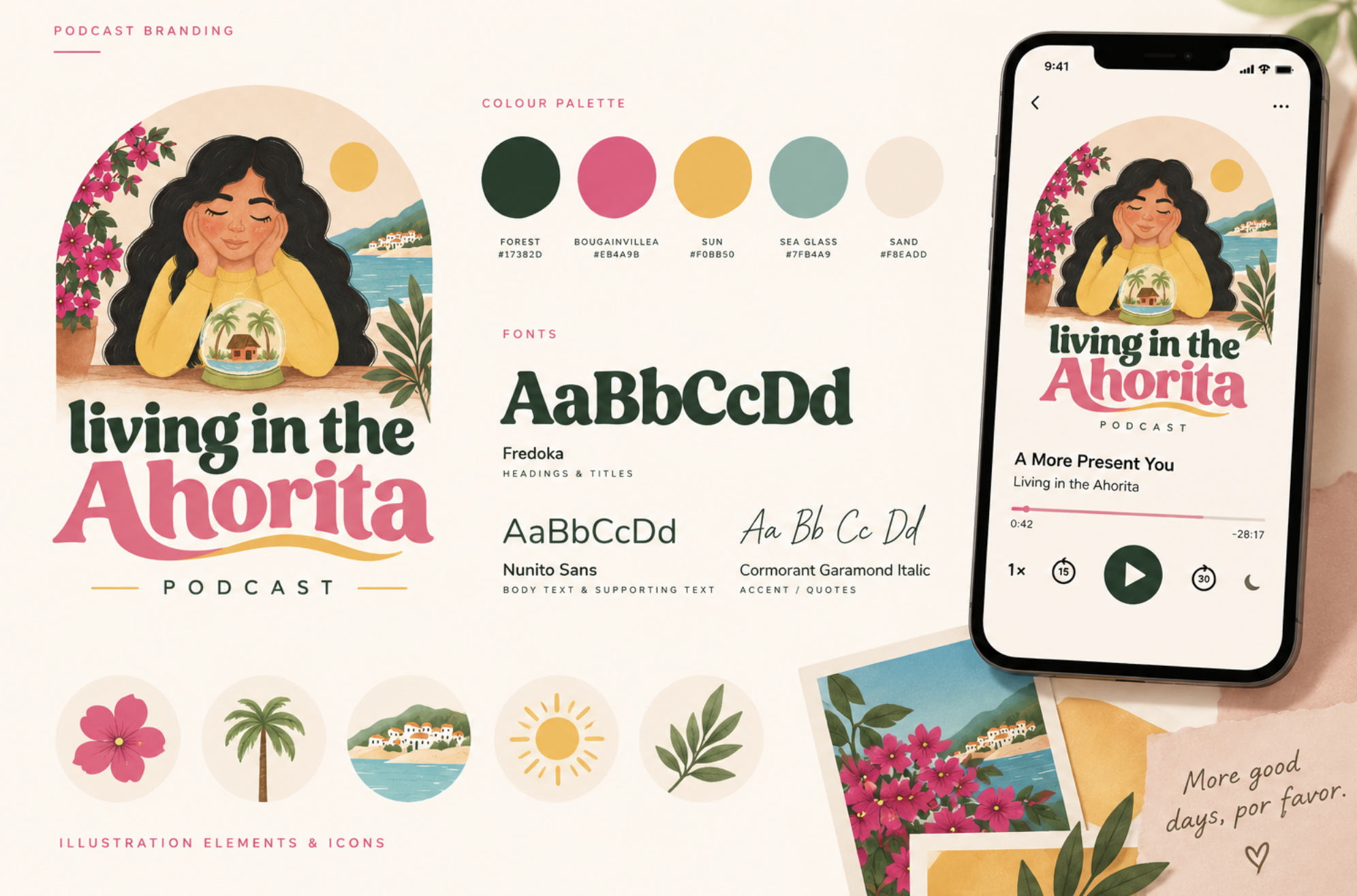 Living in the Ahorita podcast branding and visual identity