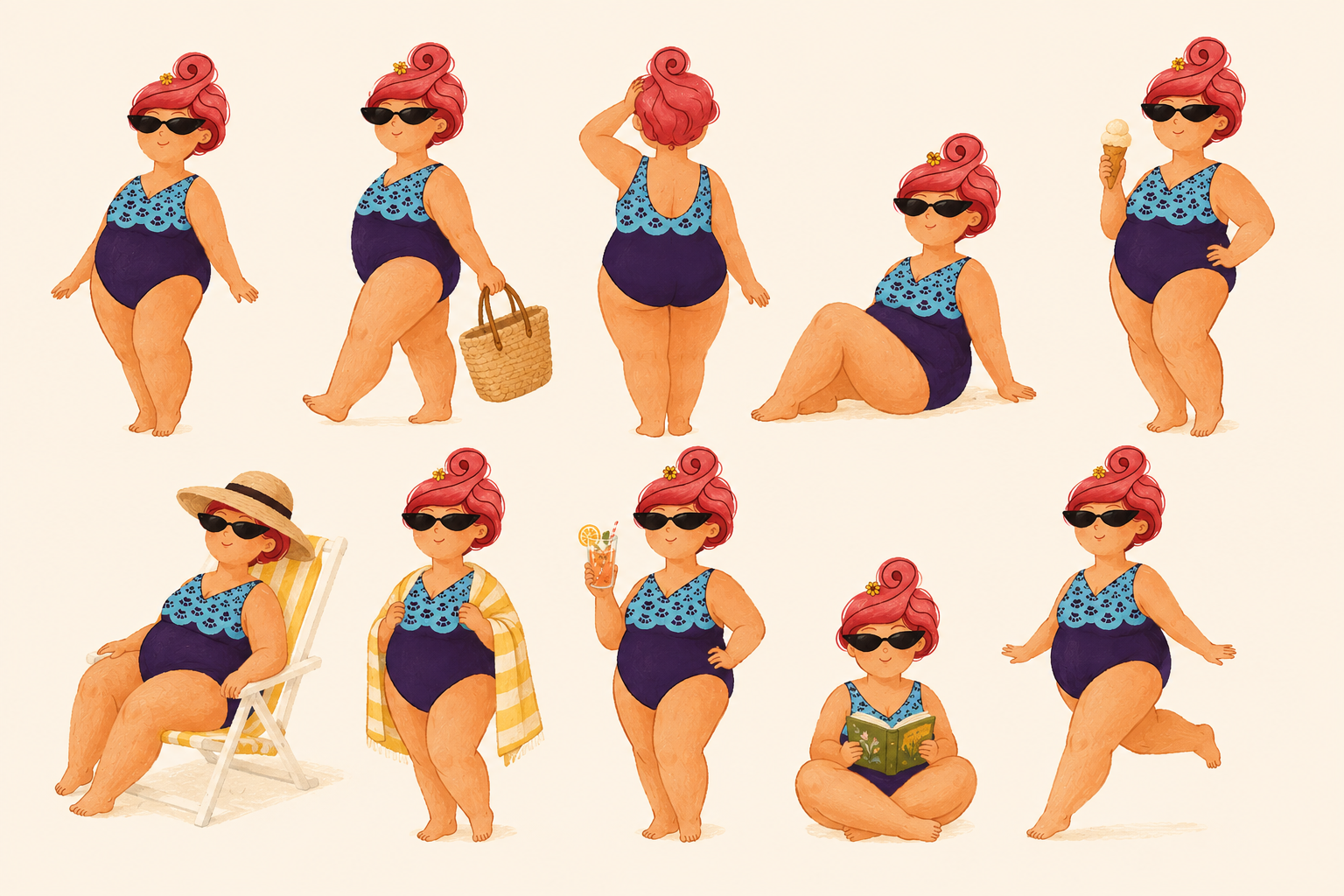 Pink Hair Lady character poses