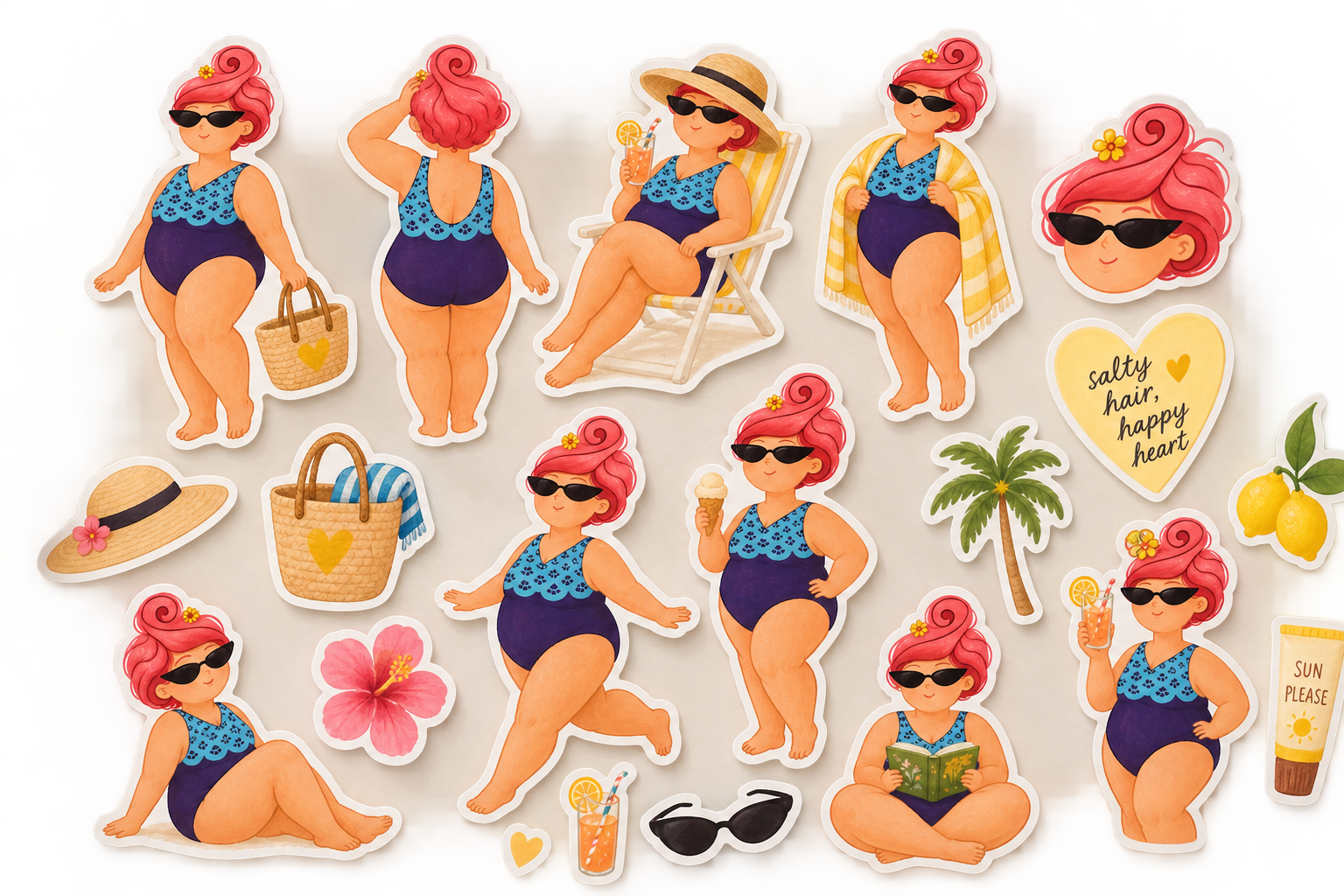 Pink Hair Lady sticker collection