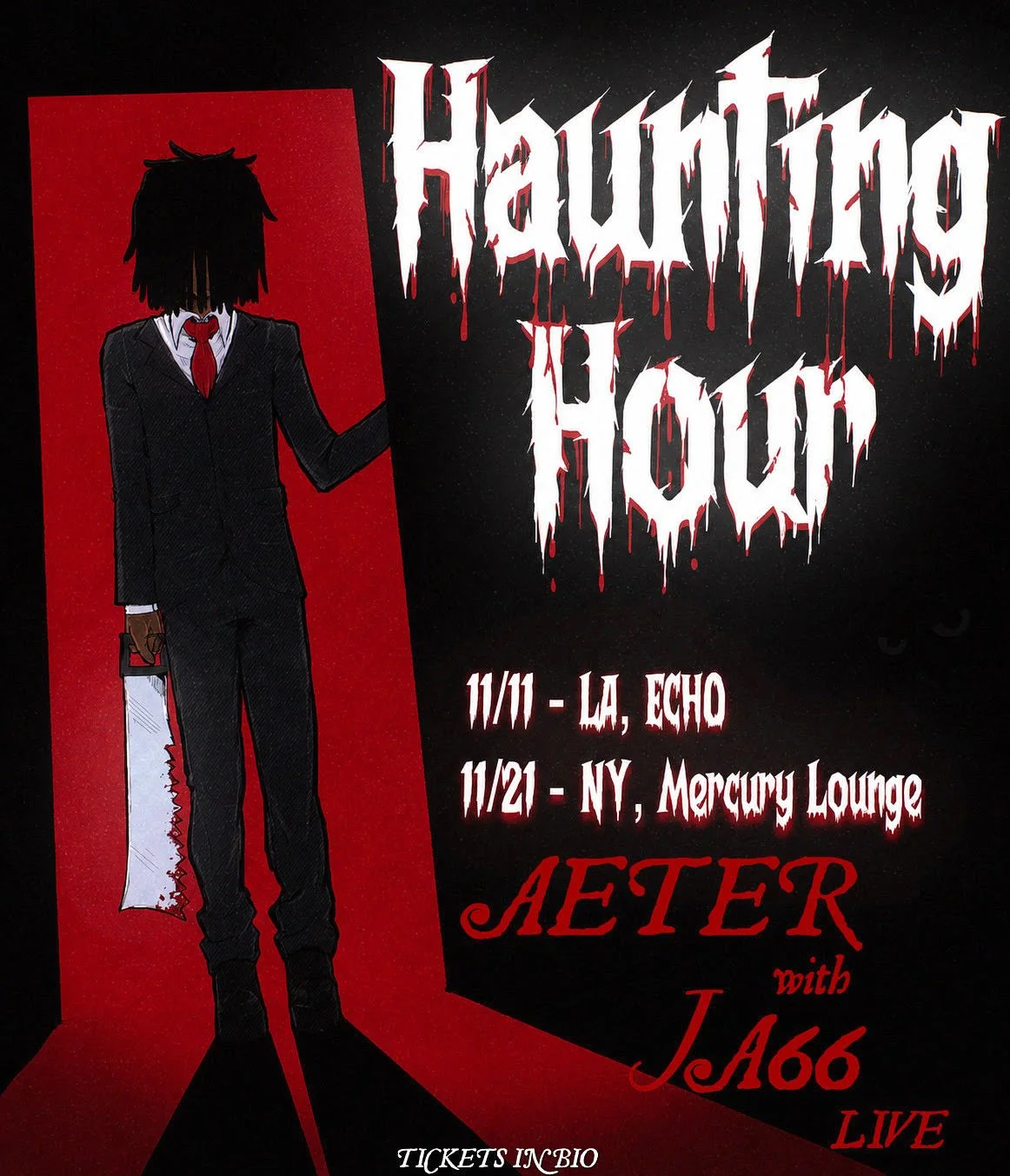 Haunting Hour — AETER with Ja66. November 11 at The Echo in Los Angeles and November 21 at Mercury Lounge in New York.