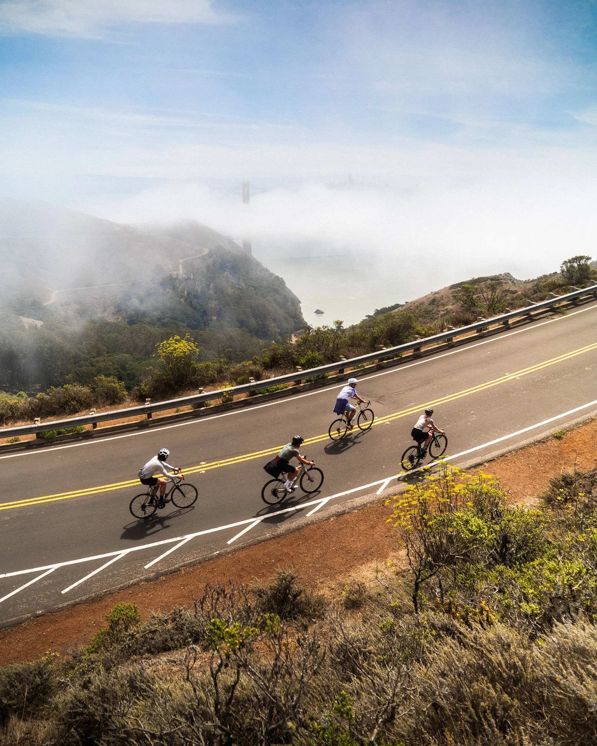 Riders crossing the Golden Gate Bridge into Marin
