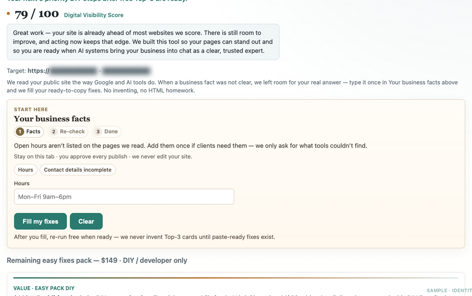 Easy Pack close-up: priority steps after free — identity redacted