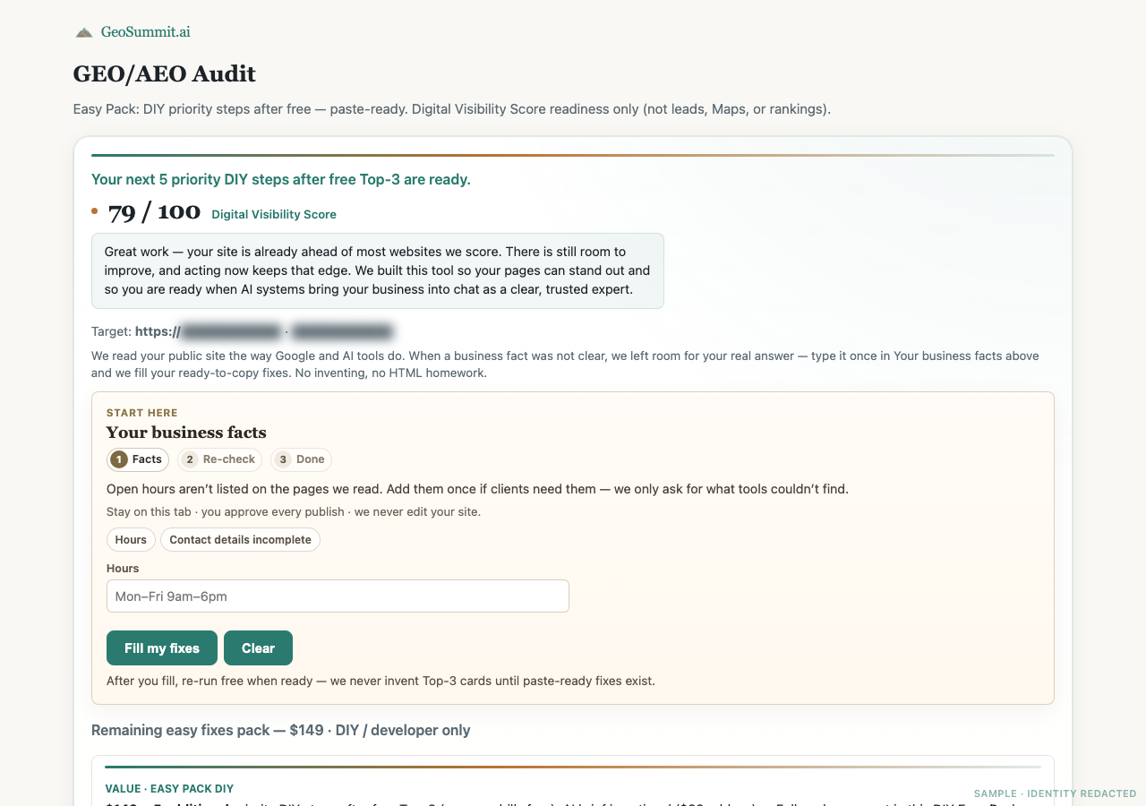 Sample Easy Pack — identity redacted