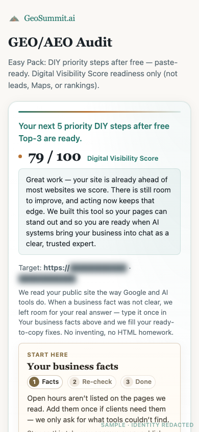 Sample Easy Pack on phone — identity redacted