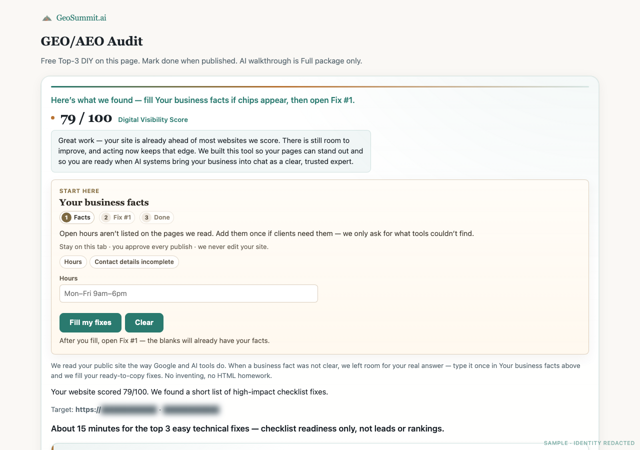 Sample free results — identity redacted