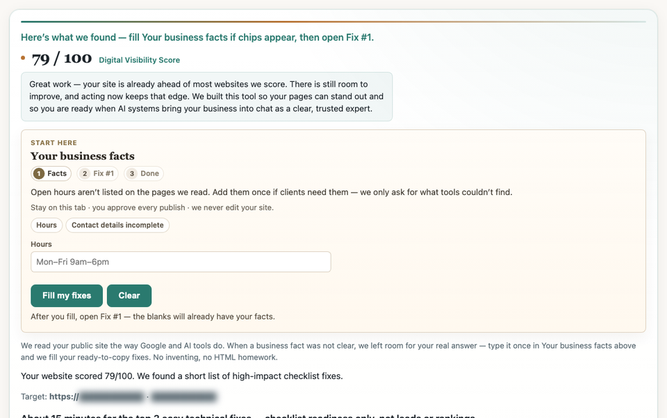 Free results close-up: priority gaps — identity redacted