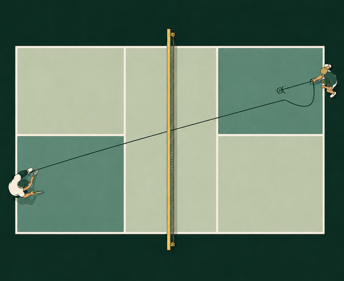 Diagram showing the two-bounce rule in pickleball after the serve