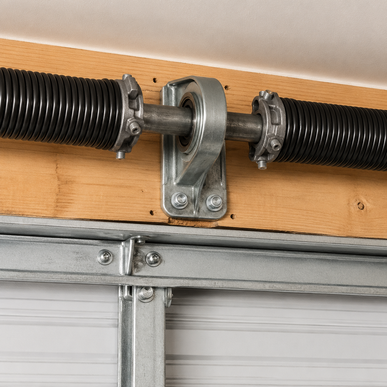 rusted garage door center bearing bracket with cracked shaft