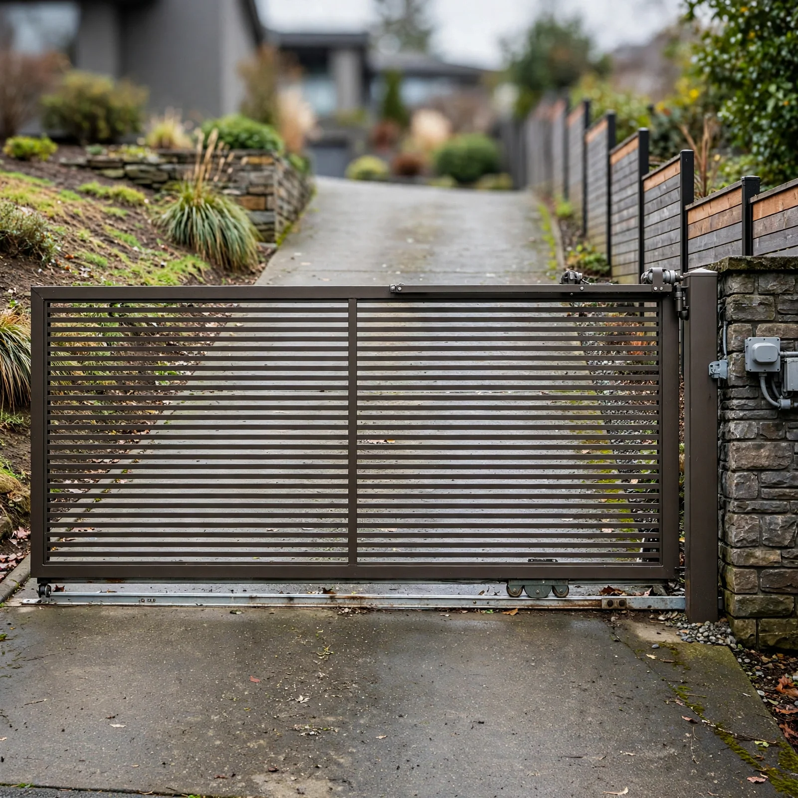 single driveway with both swing and slide gates shown
