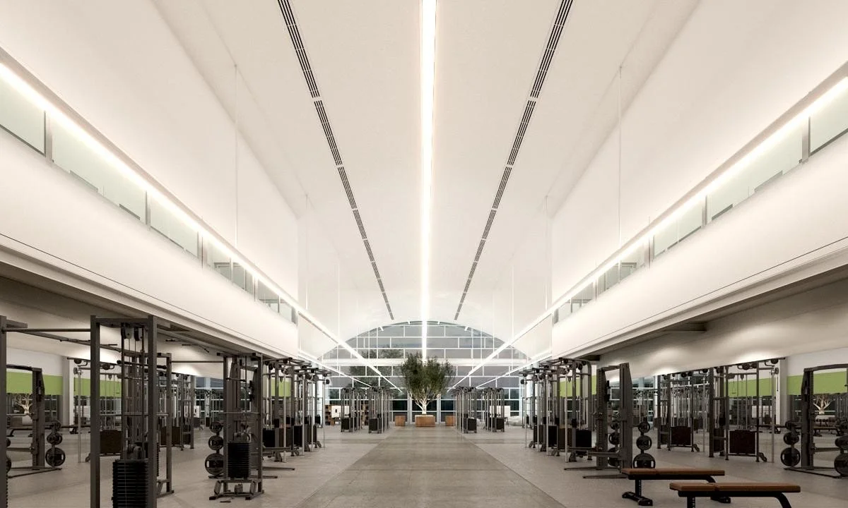Architectural visualization of the double-height CORE fitness center