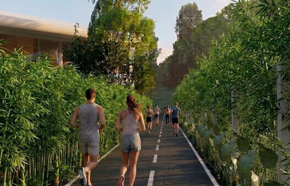 Concept image of a landscaped running track with runners