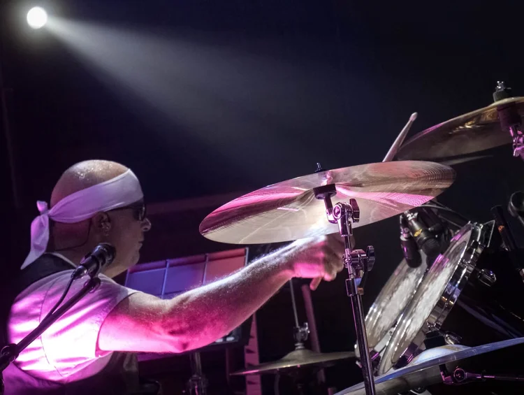 Travis Van Halen playing drums on stage
