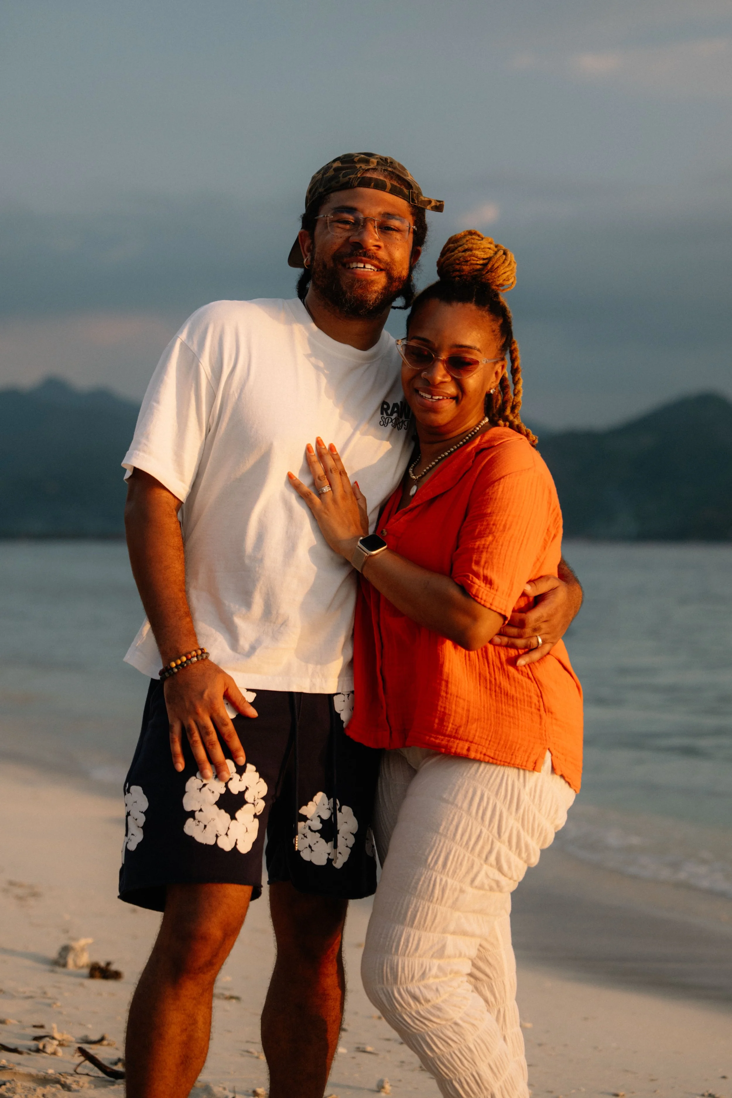 Two people embracing outdoors