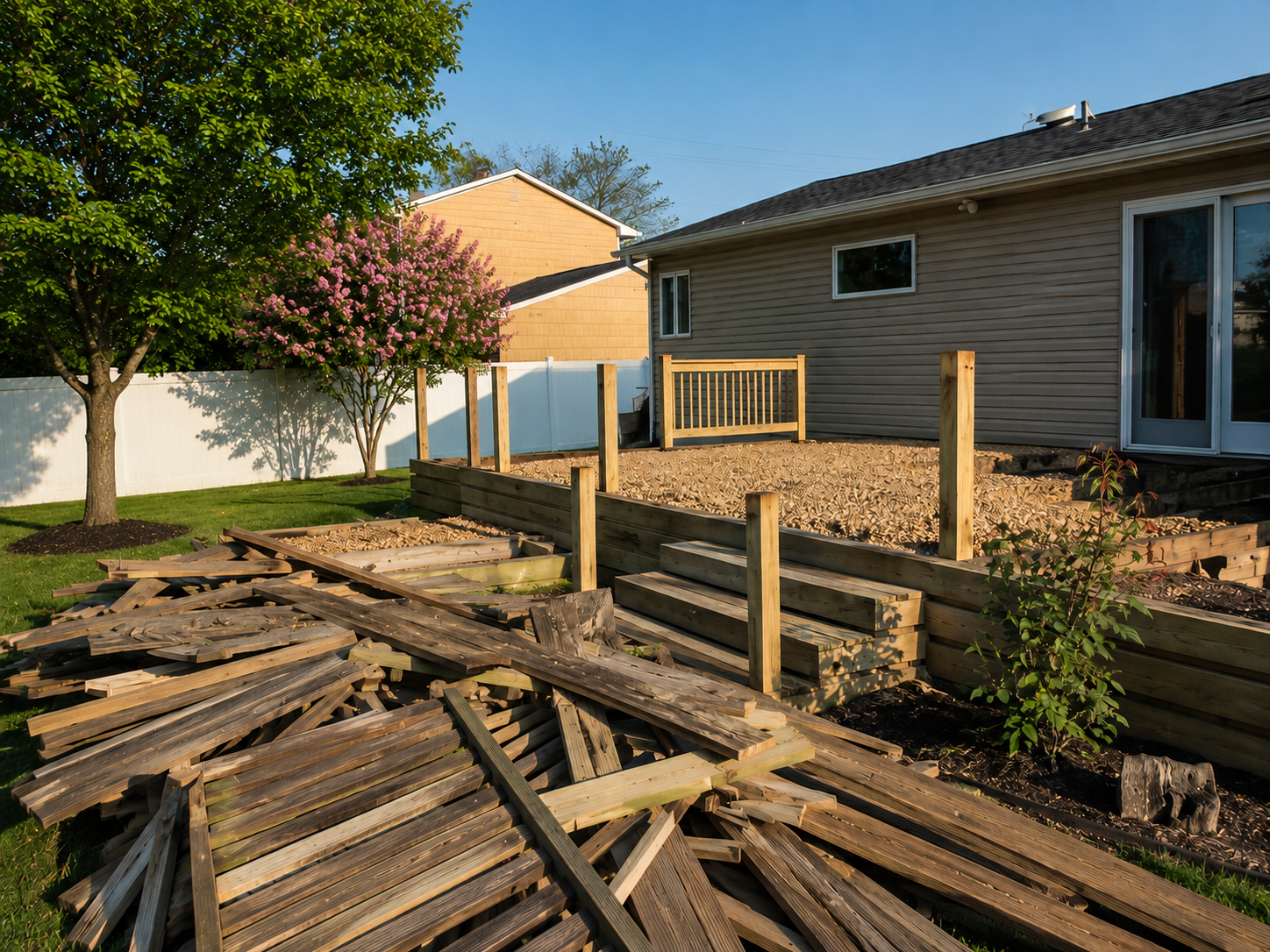 Polk Services deck and dock removal in Lakeland, FL — waterfront work with heavy machinery.